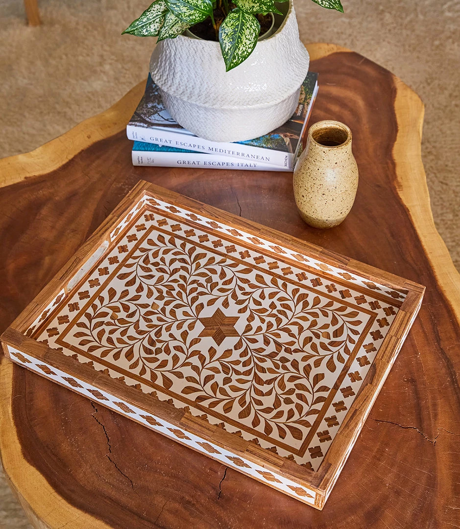 Karen Kane Wood Inlay Tray Home
