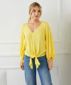 Karen Kane Lantern Sleeve Tie-Front Top