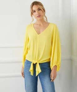 Karen Kane Lantern Sleeve Tie-Front Top