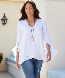 Kane Kane Ruffle Sleeve Crossover Top Tops