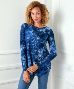 Karen Kane Tie-Dye Burnout Shirttail Top Clothing