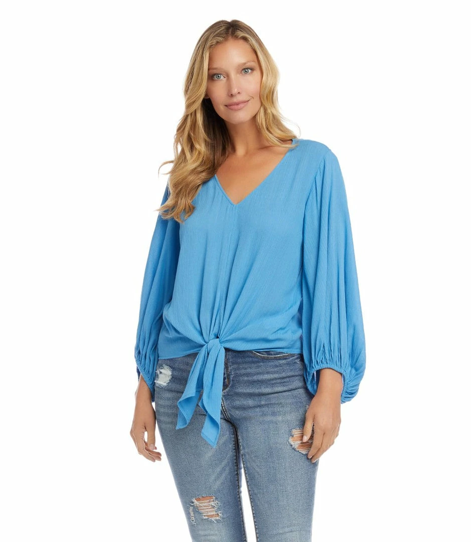 Karen Kane Lantern Sleeve Tie-Front Top Clothing