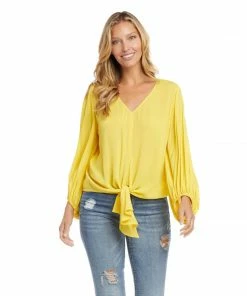 Karen Kane Lantern Sleeve Tie-Front Top