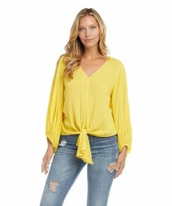 Karen Kane Lantern Sleeve Tie-Front Top