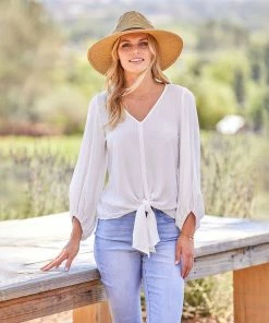 Karen Kane Lantern Sleeve Tie-Front Top Clothing