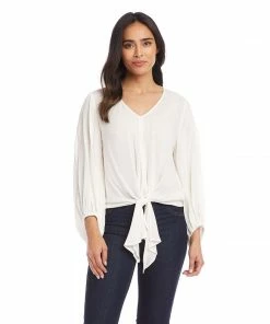 Karen Kane Lantern Sleeve Tie-Front Top Clothing