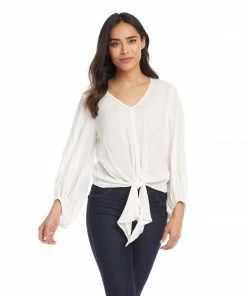 Karen Kane Lantern Sleeve Tie-Front Top Clothing
