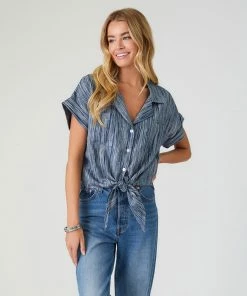 Karen Kane Roll Sleeve Tie-Front Top Clothing