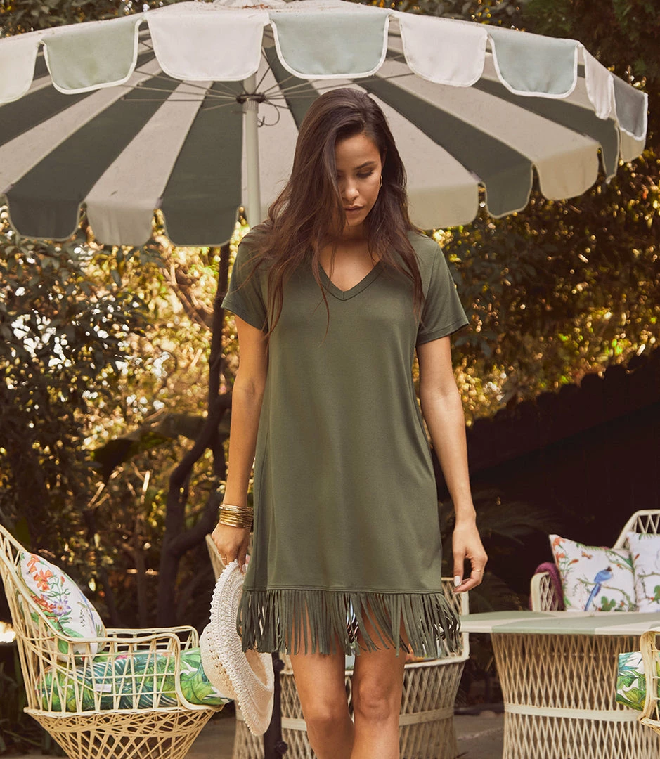 Karen Kane V-Neck Fringe Dress Clothing