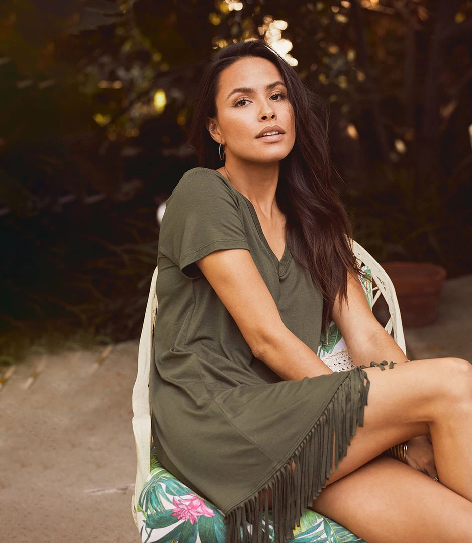 Karen Kane V-Neck Fringe Dress Clothing