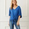 Karen Kane Flutter Sleeve Tie-Front Top Clothing