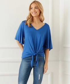 Karen Kane Flutter Sleeve Tie-Front Top Clothing