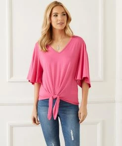 Karen Kane Flutter Sleeve Tie-Front Top Clothing