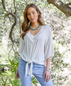 Karen Kane Clothing Crochet Neck Tie-Front Top