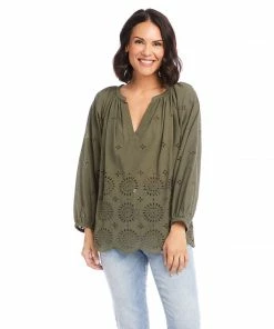 Karen Kane Eyelet Border Peasant Top