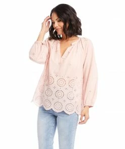 Karen Kane Eyelet Border Peasant Top Clothing