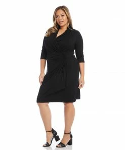 Karen Kane Plus Size 3/4 Sleeve Cascade Wrap Dress Dresses
