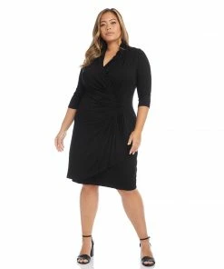 Karen Kane Plus Size 3/4 Sleeve Cascade Wrap Dress Dresses