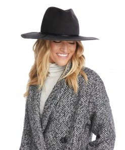 Karen Kane Accessories Leather Trim Velour Hat