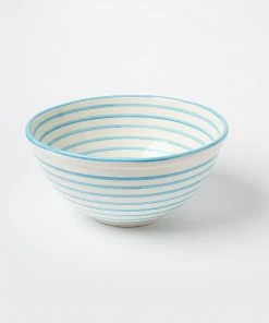 Karen Kane Turquoise Stripe Serving Bowl
