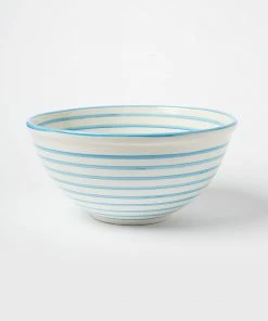 Karen Kane Turquoise Stripe Serving Bowl