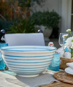 Karen Kane Turquoise Stripe Serving Bowl