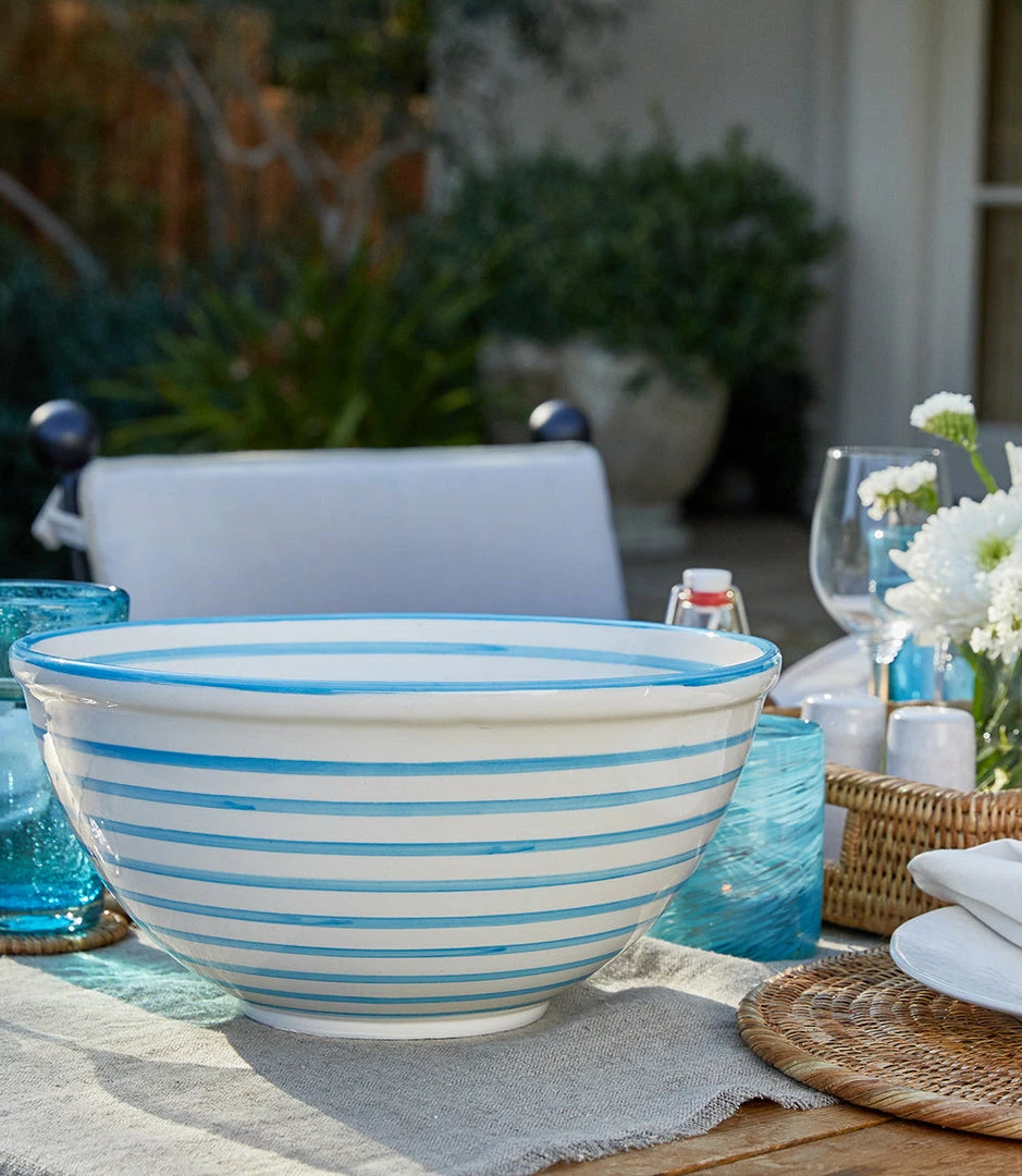 Karen Kane Turquoise Stripe Serving Bowl