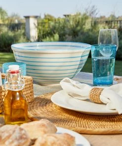 Karen Kane Turquoise Stripe Serving Bowl