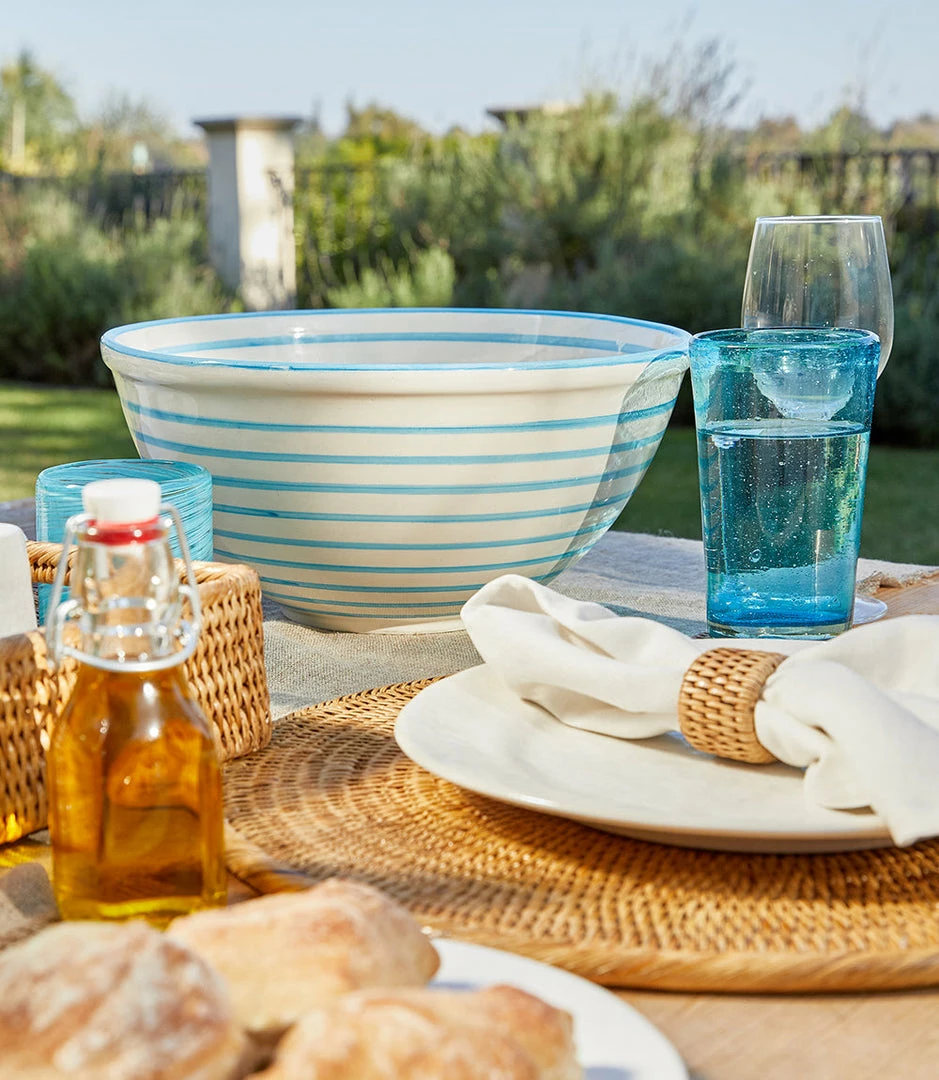 Karen Kane Turquoise Stripe Serving Bowl