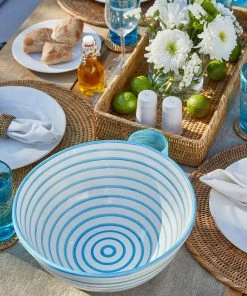 Karen Kane Turquoise Stripe Serving Bowl