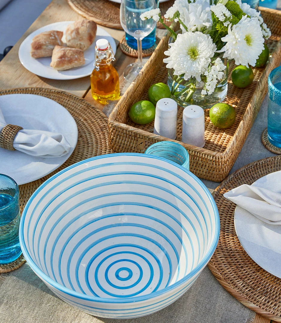 Karen Kane Turquoise Stripe Serving Bowl