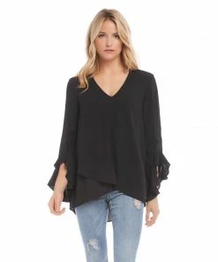 Kane Kane Ruffle Sleeve Crossover Top