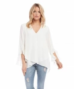 Kane Kane Ruffle Sleeve Crossover Top Tops