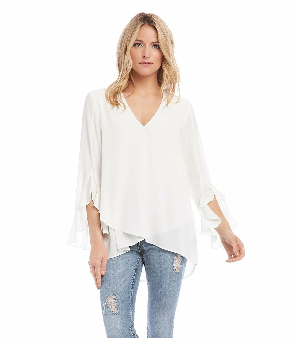 Kane Kane Ruffle Sleeve Crossover Top Tops