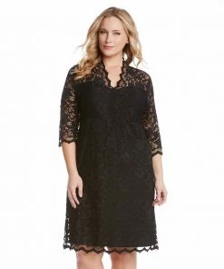 Karen Kane Plus Size V-Neck Scallop Lace Dress