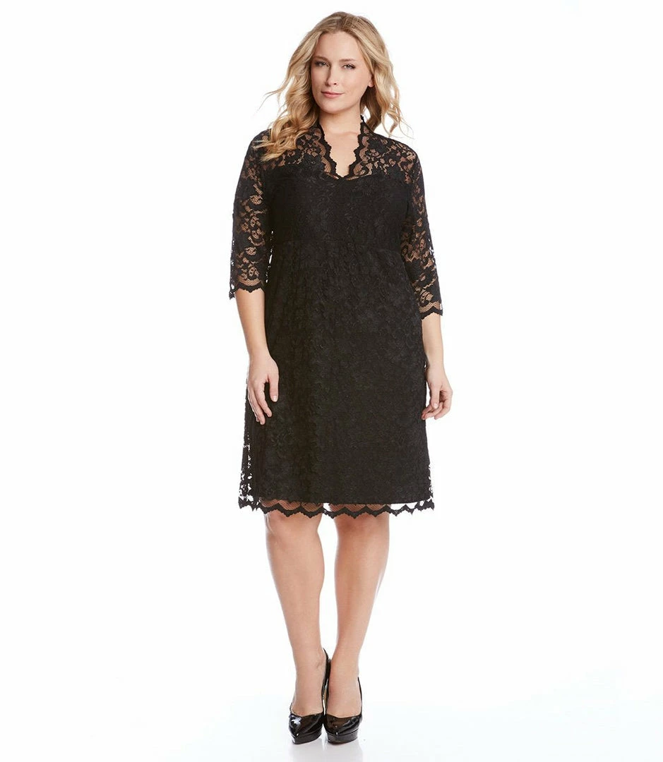 Karen Kane Plus Size V-Neck Scallop Lace Dress