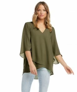 Karen Kane Bracelet Sleeve Asymmetric Top Clothing