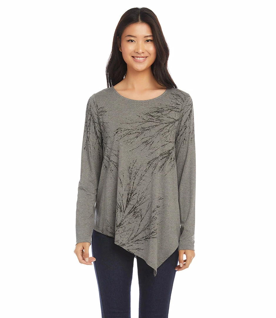 Karen Kane Petite Size Tree Print Asymmetric Top
