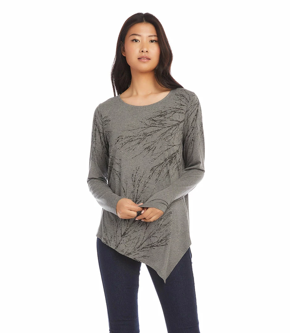 Karen Kane Petite Size Tree Print Asymmetric Top