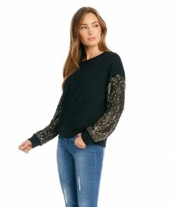 Karen Kane Petites Petite Size Sequin Sleeve Top