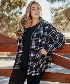 Karen Kane Plus Size Plaid Shirt Jacket