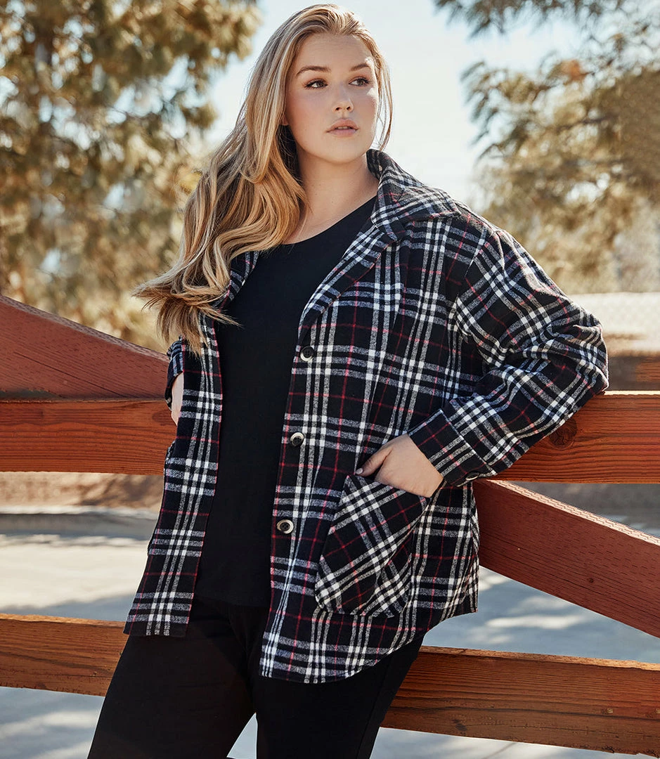Karen Kane Plus Size Plaid Shirt Jacket