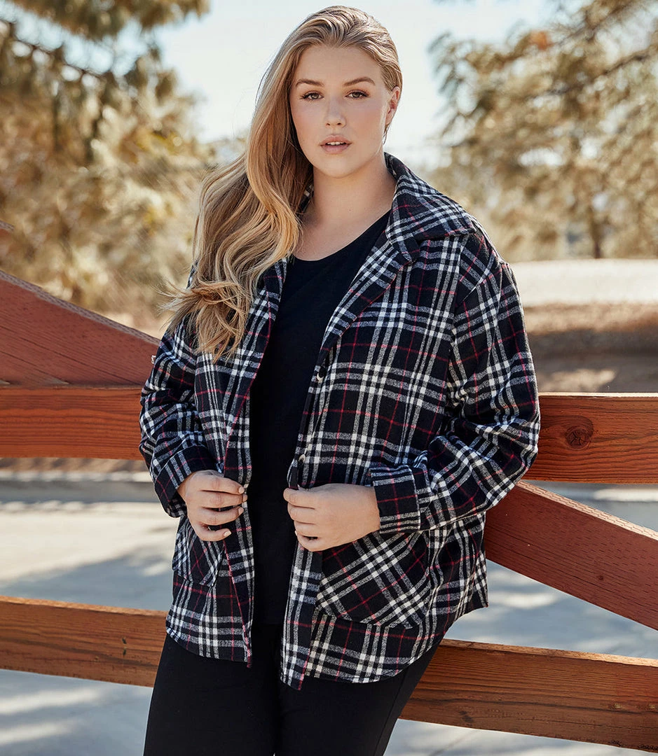 Karen Kane Plus Size Plaid Shirt Jacket