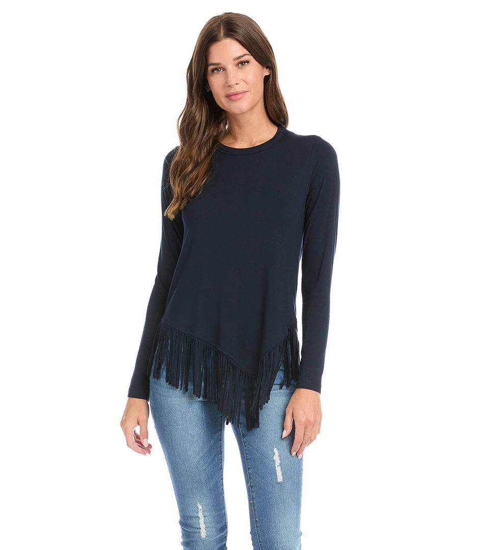 Karen Kane Petite Size Asymmetric Fringe Top