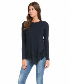 Karen Kane Petite Size Asymmetric Fringe Top