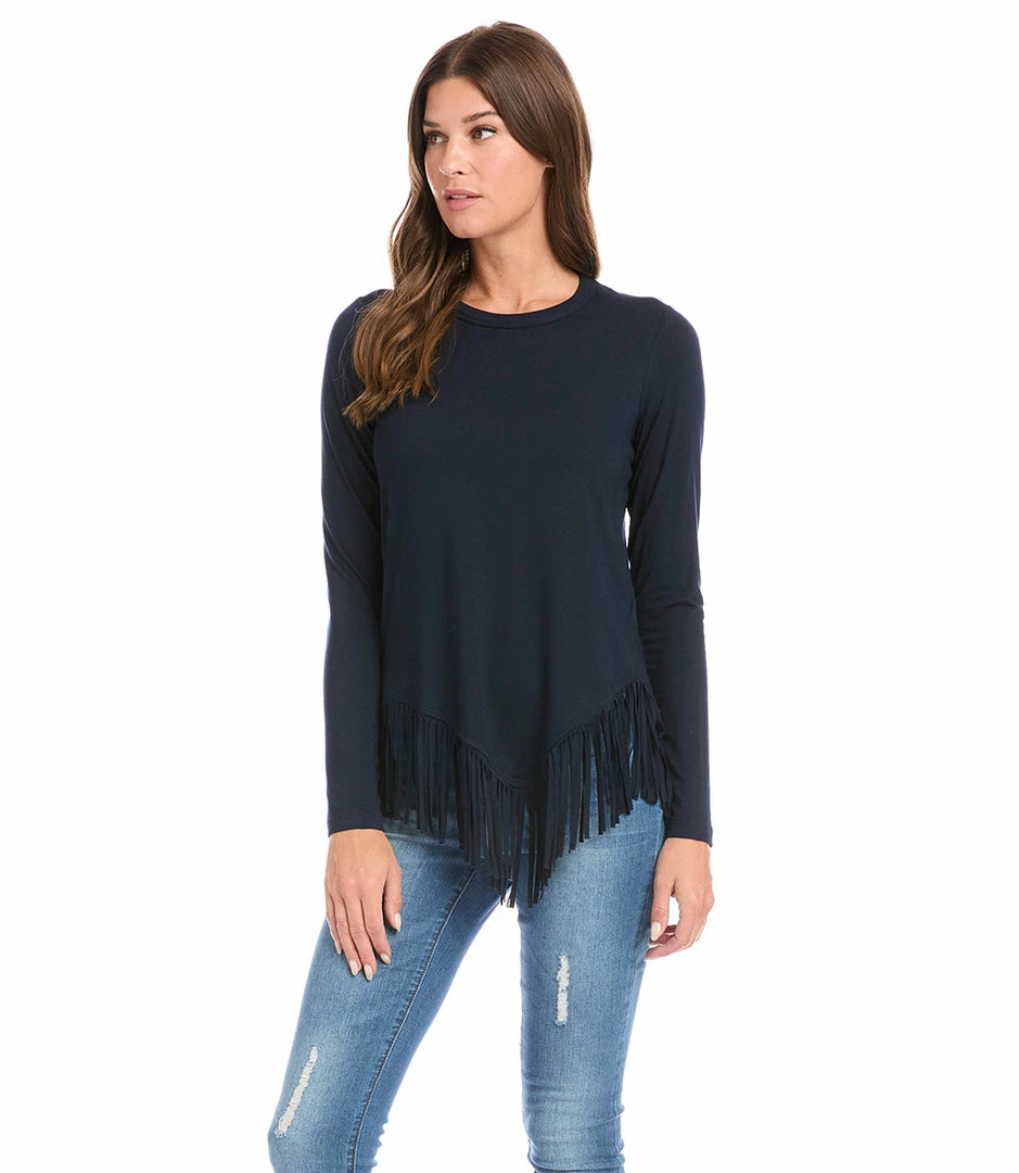 Karen Kane Petite Size Asymmetric Fringe Top