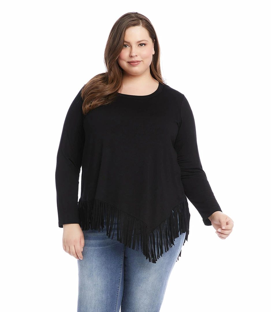 Karen Kane Plus Size Asymmetric Fringe Top