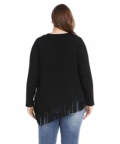 Karen Kane Plus Size Asymmetric Fringe Top