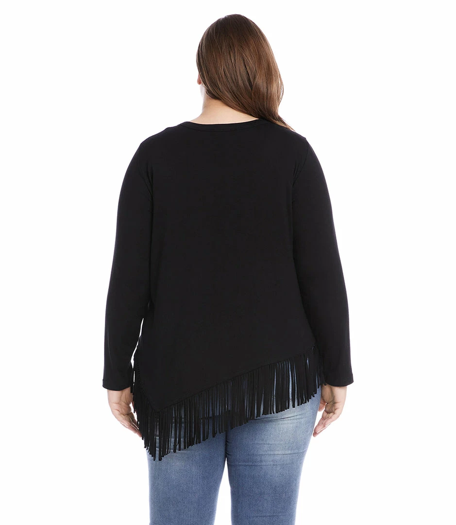 Karen Kane Plus Size Asymmetric Fringe Top