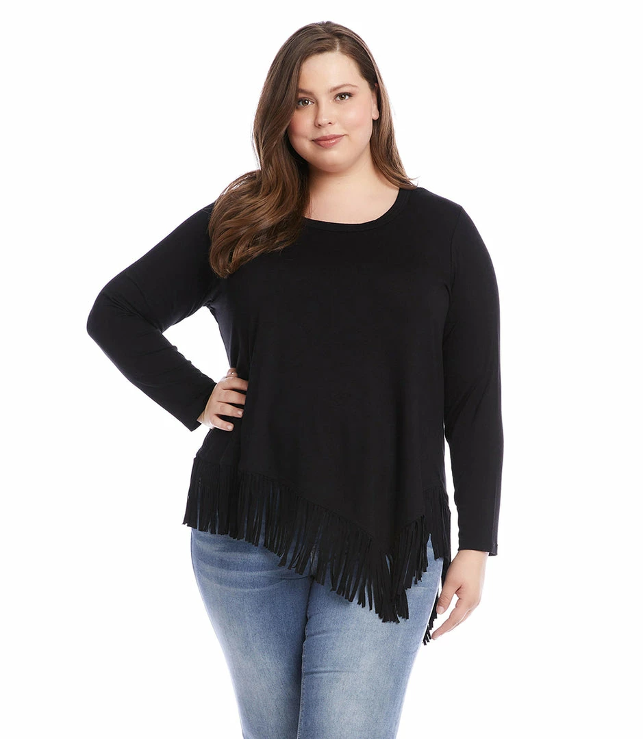 Karen Kane Plus Size Asymmetric Fringe Top
